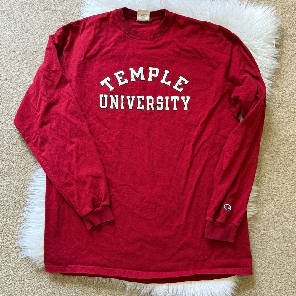 Champion Red Temple University Men's Long Sleeve Shirt